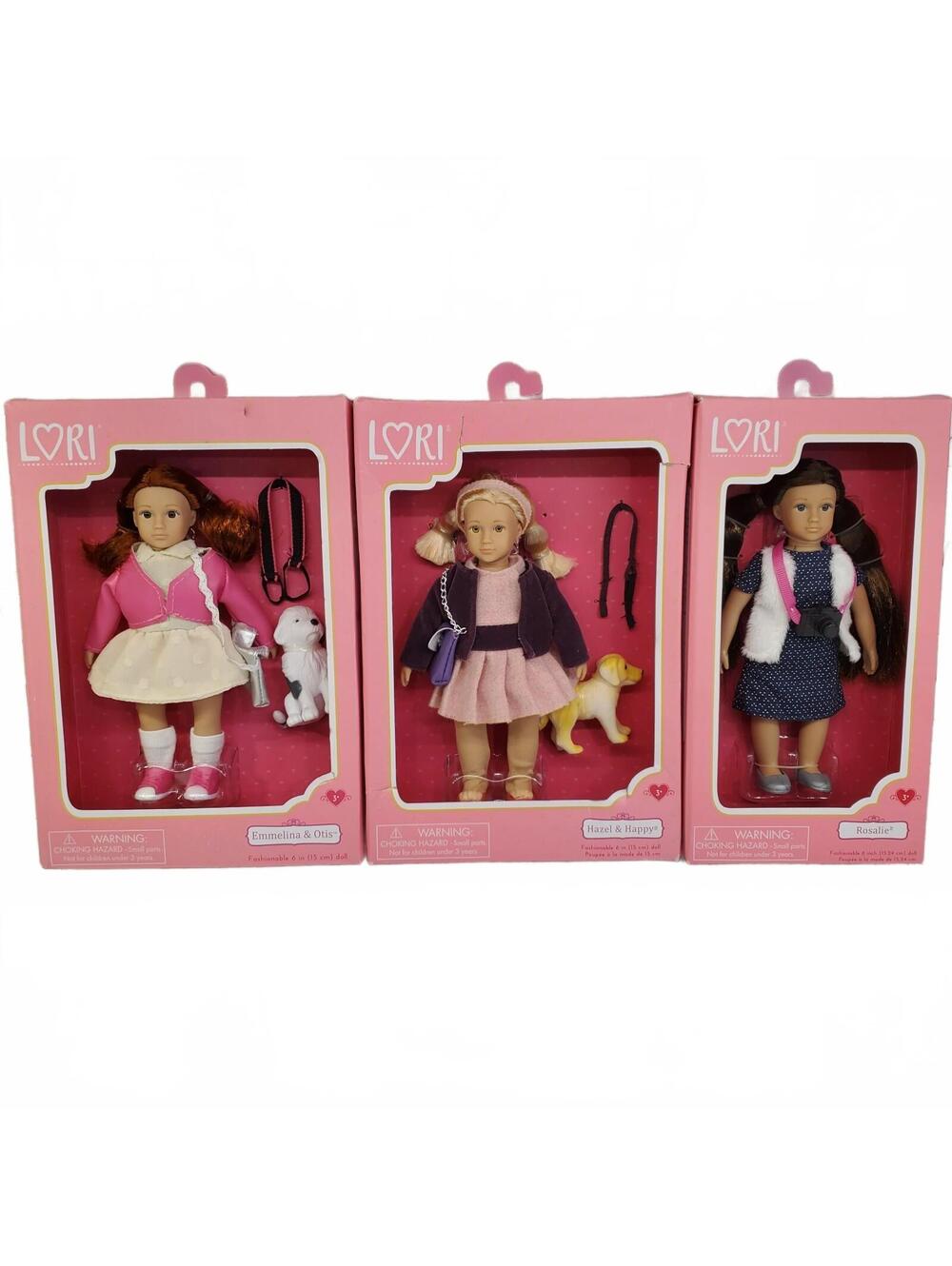 Lori Dolls Emmaline Hazel Rosalie Dolls with dogs Poodle Golden 6" NEW